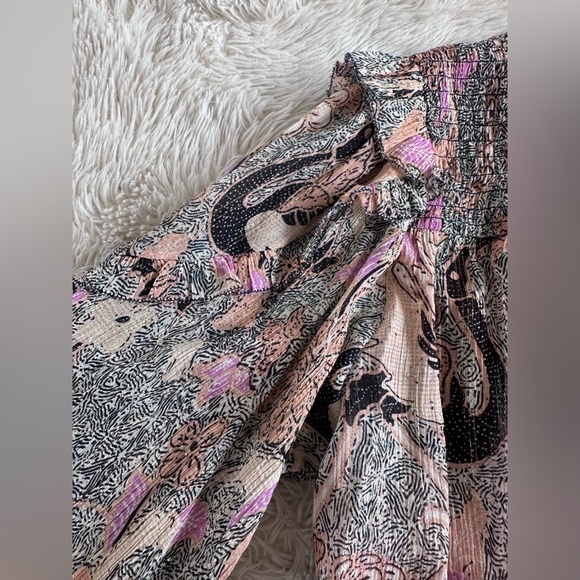 Ulla Johnson Silk Blend Ruffle Floral Lara Blouse Pink Neutral Top Size 4 - Picture 14 of 16